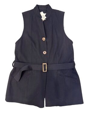 Vintage Carole Little Black Longline Wool Gabardine Vest Academia Sz 8 NWT